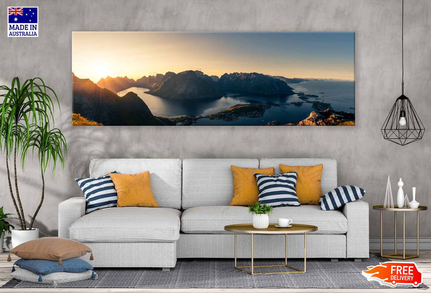 Panoramic Canvas Reinebringen Aerial View Photograph High Quality 100% Australian Made Wall Canvas Print Ready to Hang