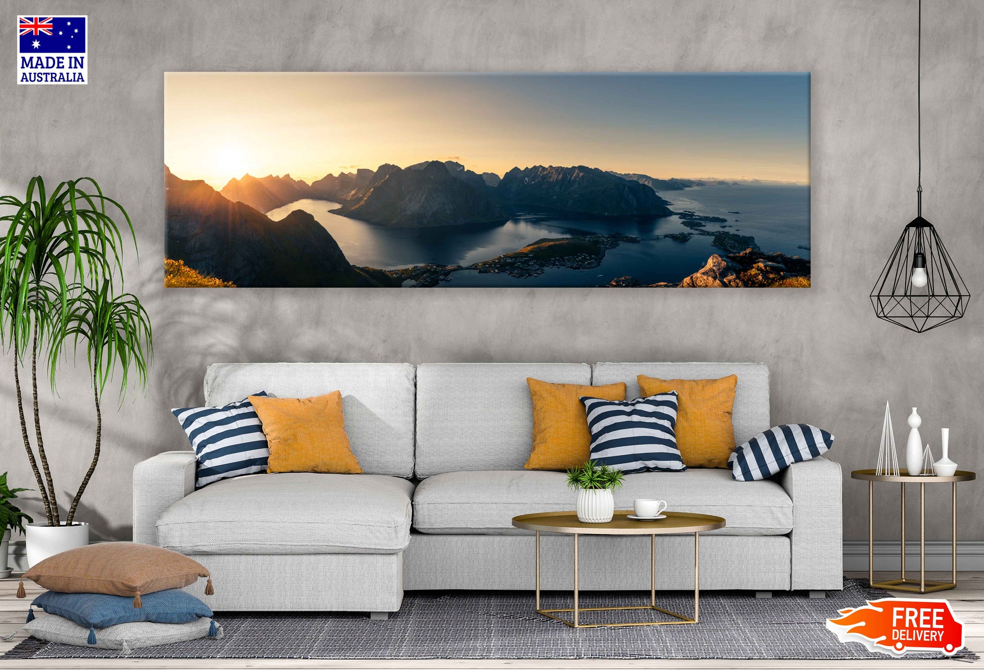 Panoramic Canvas Reinebringen Aerial View Photograph High Quality 100% Australian Made Wall Canvas Print Ready to Hang
