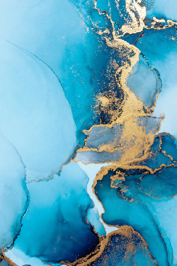 Blue & Gold Marble Texture Abstract Design Print 100% Australian Made