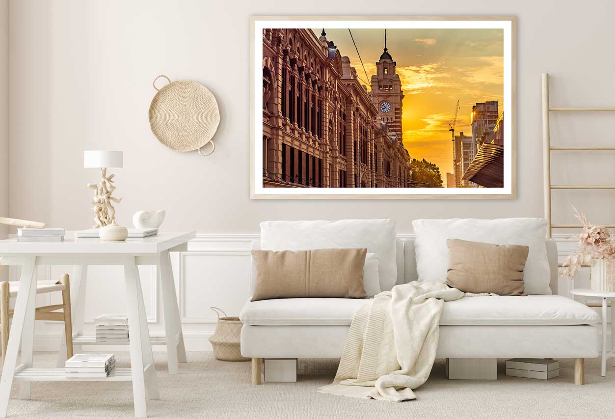 Clock Tower of Flinders Street Sunset Photograph Home Decor Premium Quality Poster Print Choose Your Sizes