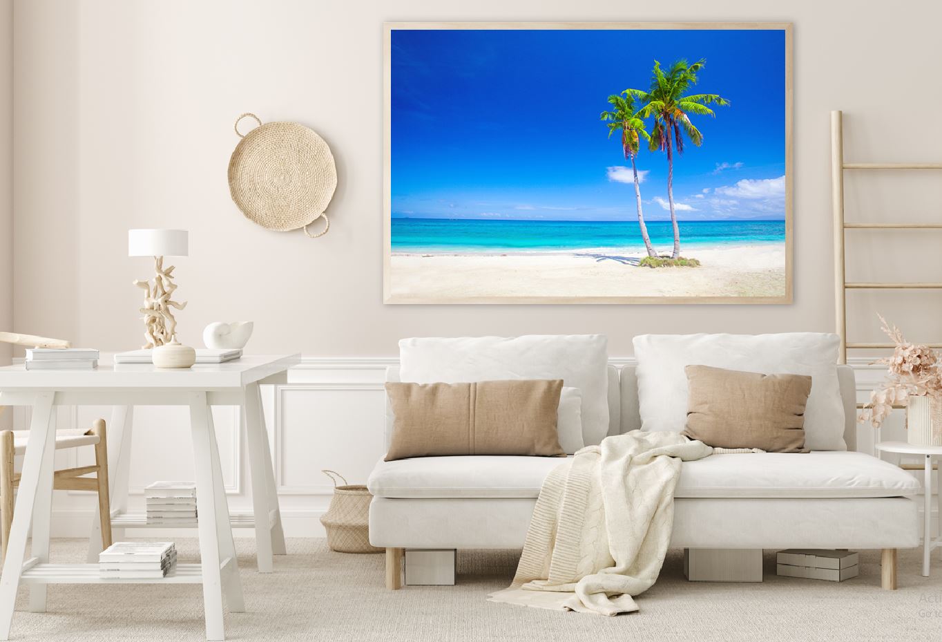 Palm Trees near Sea Blue Sky View Photograph Home Decor Premium Quality Poster Print Choose Your Sizes