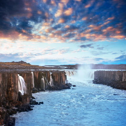 Square Canvas Views of Selfoss Waterfall High Quality Print 100% Australian Made