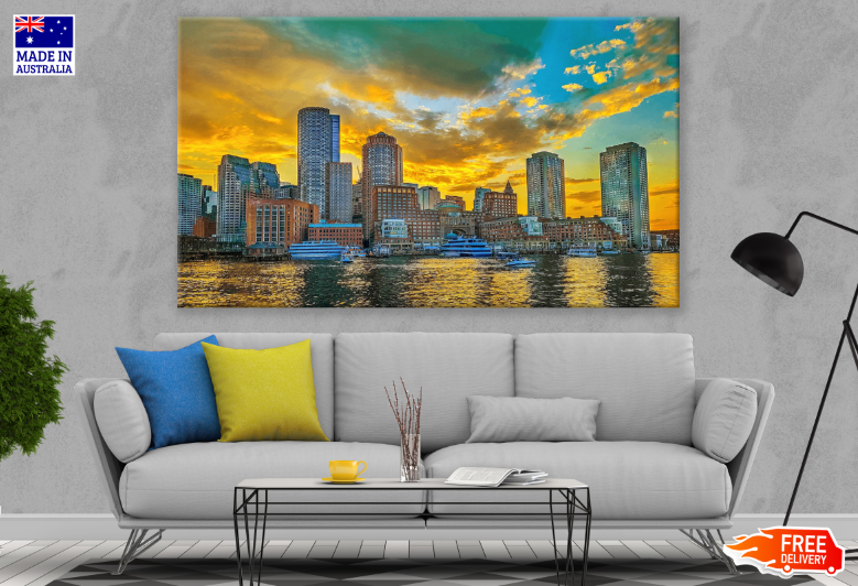 City & Lake Sunset Sky View Print 100% Australian Made