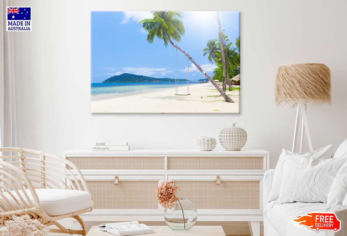 Beach with Palm Trees & Swing Photograph Print 100% Australian Made