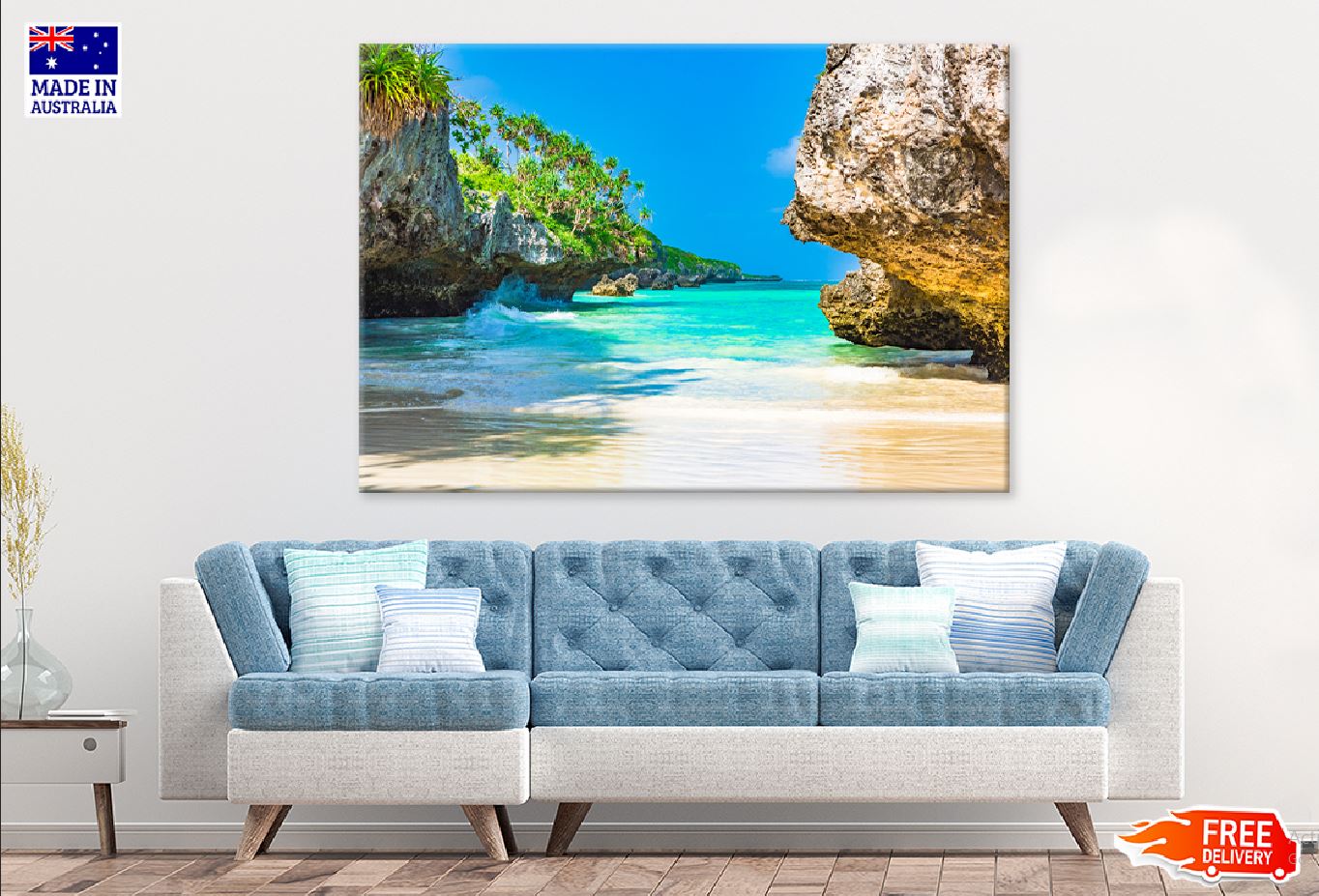 Rocky Beach with Palm Trees View Photograph Print 100% Australian Made