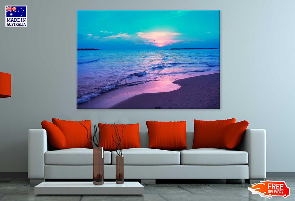 Blue Pink Sunrise on Beach View Photograph Print 100% Australian Made