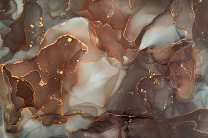 Grey Brown & Gold Fluid Abstract Design Print 100% Australian Made