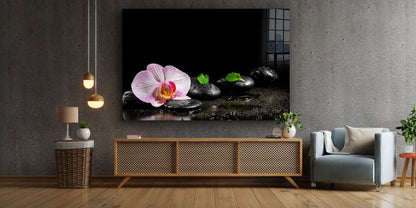 Zen Stones Pink Flower Print Tempered Glass Wall Art 100% Made in Australia Ready to Hang