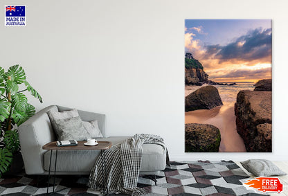 Rocky Beach Sunset Scenery View Photograph Print 100% Australian Made