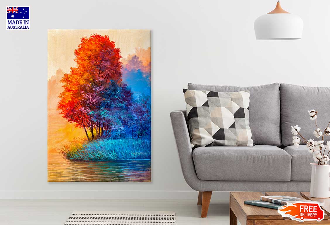 Autumn Trees & River Oil Painting Print 100% Australian Made