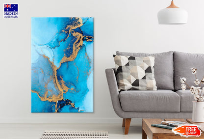Blue & Gold Lines Marble Abstract Design Print 100% Australian Made
