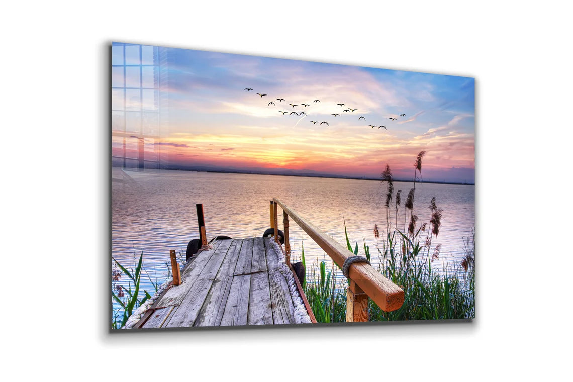 Lake Sunset Scenery Print Tempered Glass Wall Art 100% Made in Australia Ready to Hang