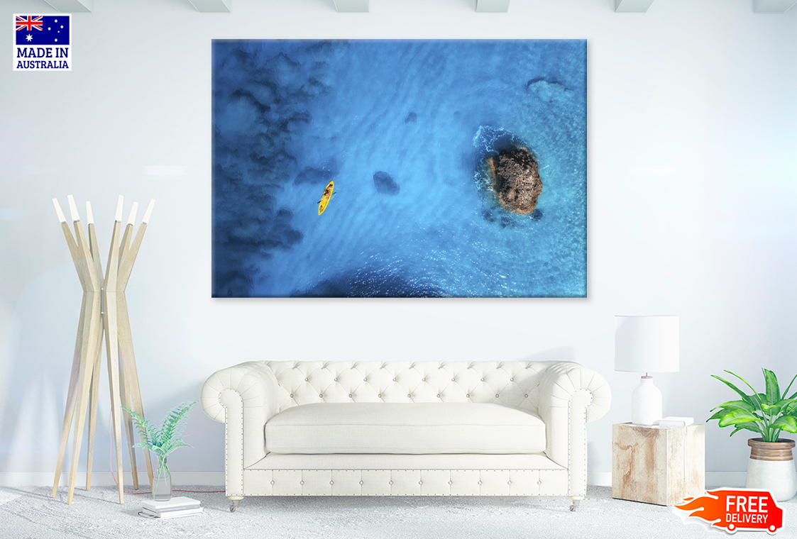 Boat & Rocks Sea Aerial View Print 100% Australian Made