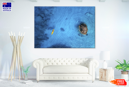 Boat & Rocks Sea Aerial View Print 100% Australian Made