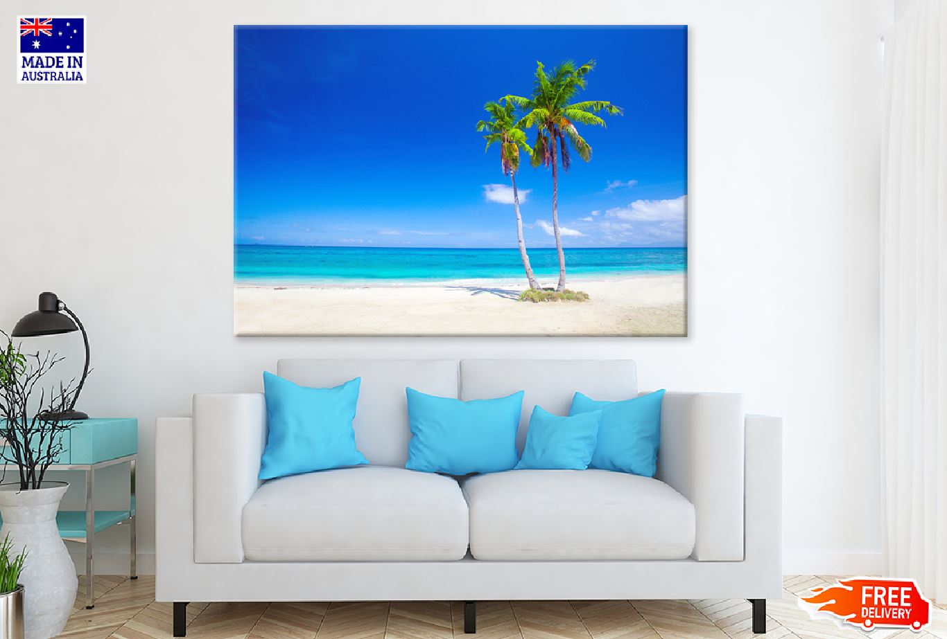 Palm Trees near Sea Blue Sky View Photograph Print 100% Australian Made
