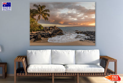 Palm Tree & Beach Sunset Scenery Photograph Print 100% Australian Made