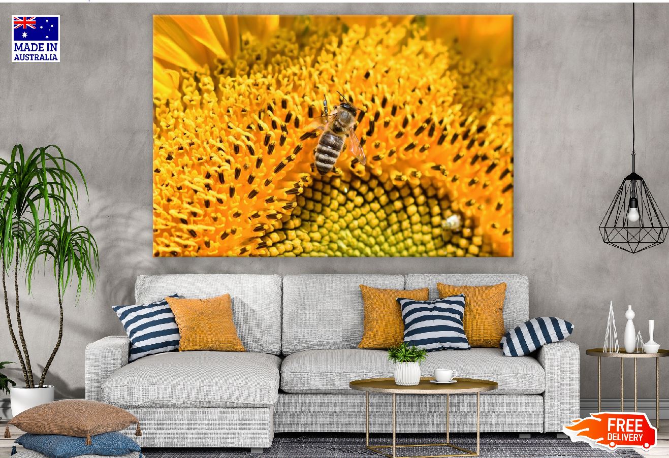 Sunflower & Bee With Macro Photograph Print 100% Australian Made