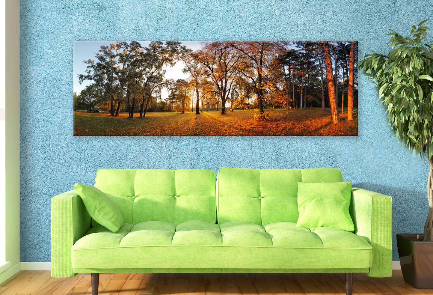 Panoramic Canvas Sunset on Autumn Trees Photograph High Quality 100% Australian Made Wall Canvas Print Ready to Hang