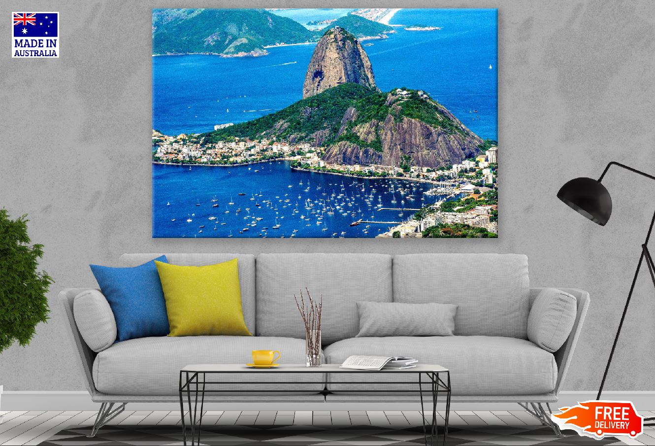 Sugarloaf Mountain Peak in Rio de Janeiro Aerial View Brazil Print 100% Australian Made