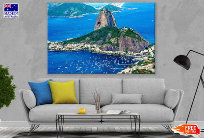 Sugarloaf Mountain Peak in Rio de Janeiro Aerial View Brazil Print 100% Australian Made