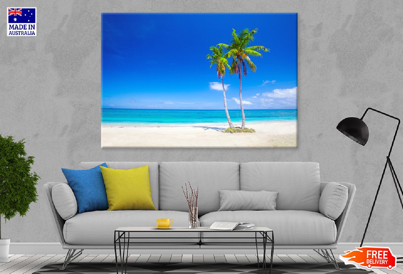 Palm Trees near Sea Blue Sky View Photograph Print 100% Australian Made