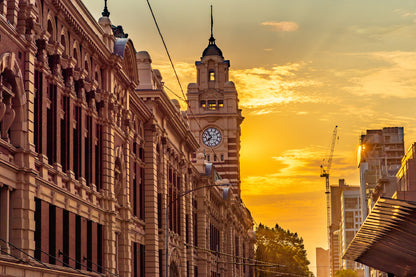 Clock Tower of Flinders Street Sunset Photograph Home Decor Premium Quality Poster Print Choose Your Sizes
