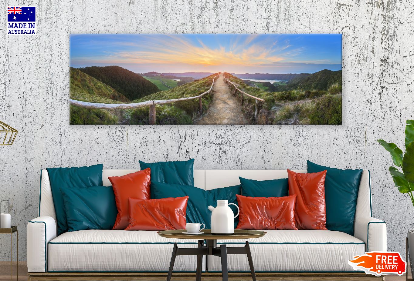 Panoramic Canvas Pathway on Mountain View High Quality 100% Australian Made Wall Canvas Print Ready to Hang