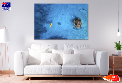 Boat & Rocks Sea Aerial View Print 100% Australian Made