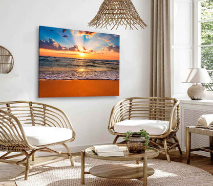 Bella Home Colorful Ocean Beach Sunrise Print Canvas Ready to hang