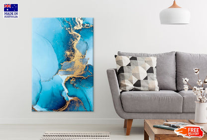 Blue & Gold Marble Texture Abstract Design Print 100% Australian Made