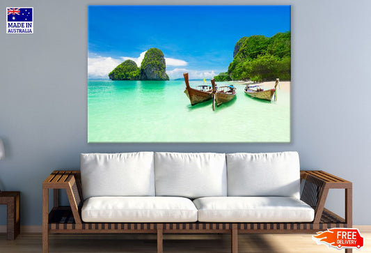 Beach with Limestone Rocks & Boats View Photograph Print 100% Australian Made