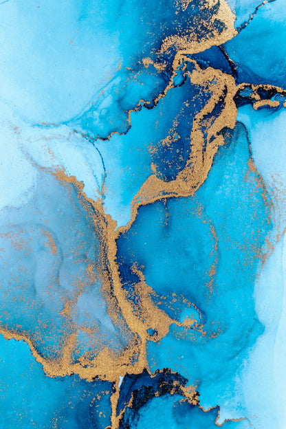 Blue & Gold Lines Marble Abstract Design Home Decor Premium Quality Poster Print Choose Your Sizes