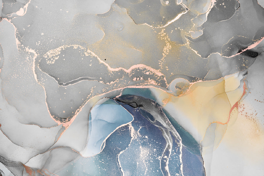 Grey Blue & Gold Abstract Design Print 100% Australian Made