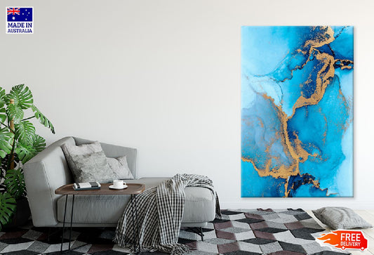 Blue & Gold Lines Marble Abstract Design Print 100% Australian Made