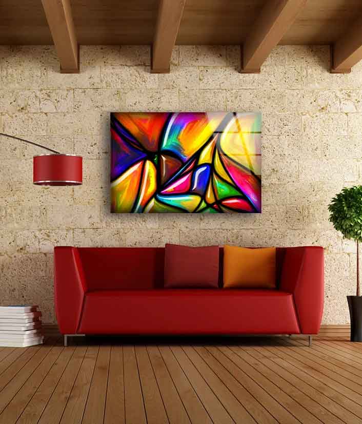 Yellow Blue Pink & Green Abstract Design Acrylic Glass Print Tempered Glass Wall Art 100% Made in Australia Ready to Hang