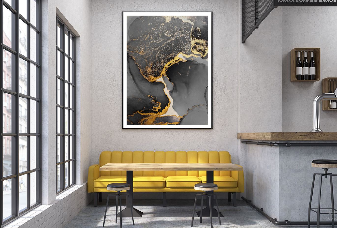 Dark Gold Splash & Black Abstract Design Home Decor Premium Quality Poster Print Choose Your Sizes