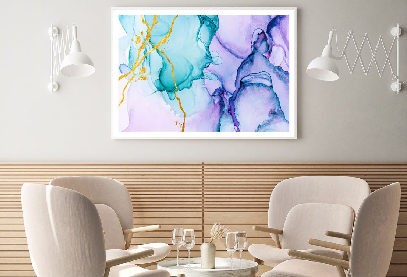 Pink Blue & Gold Lines Abstract Design Home Decor Premium Quality Poster Print Choose Your Sizes
