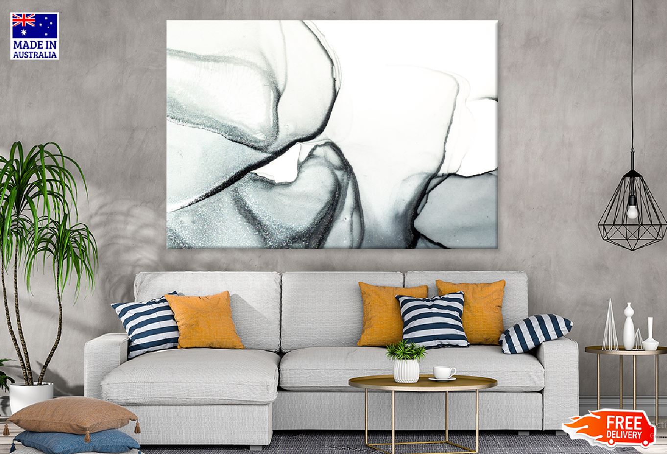 Black Grey Liquid Abstract Design Print 100% Australian Made