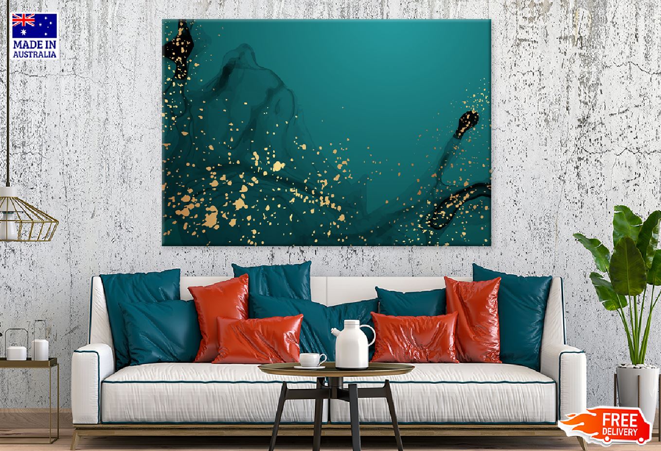 Dark Green & Gold Splash Abstract Design Print 100% Australian Made