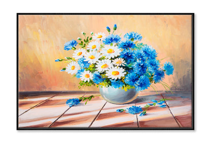 Bouquet of Flowers On A Wooden Table Oil Painting Wall Art Limited Edition High Quality Print Canvas Box Framed Black