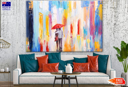 Couple Under Red Umbrella Abstract Background Painting Print 100% Australian Made