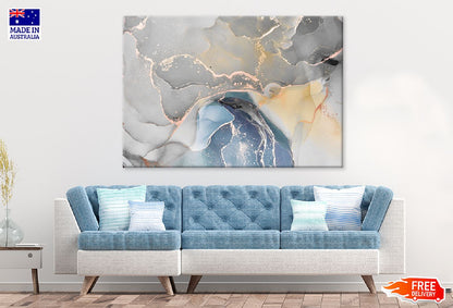 Grey Blue & Gold Abstract Design Print 100% Australian Made