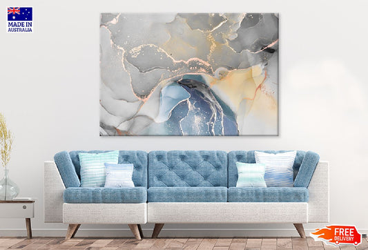 Grey Blue & Gold Abstract Design Print 100% Australian Made