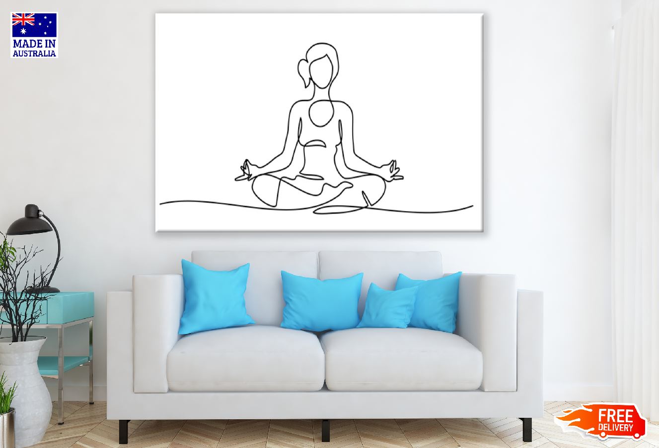 Woman Meditating B&W Line Art Design Print 100% Australian Made