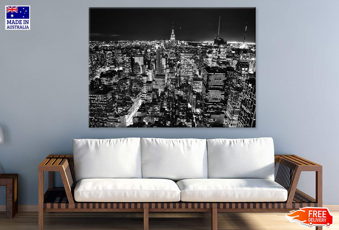 City Skyline at Night in New York USA View Photograph Home Decor Premium Quality Poster Print Choose Your Sizes