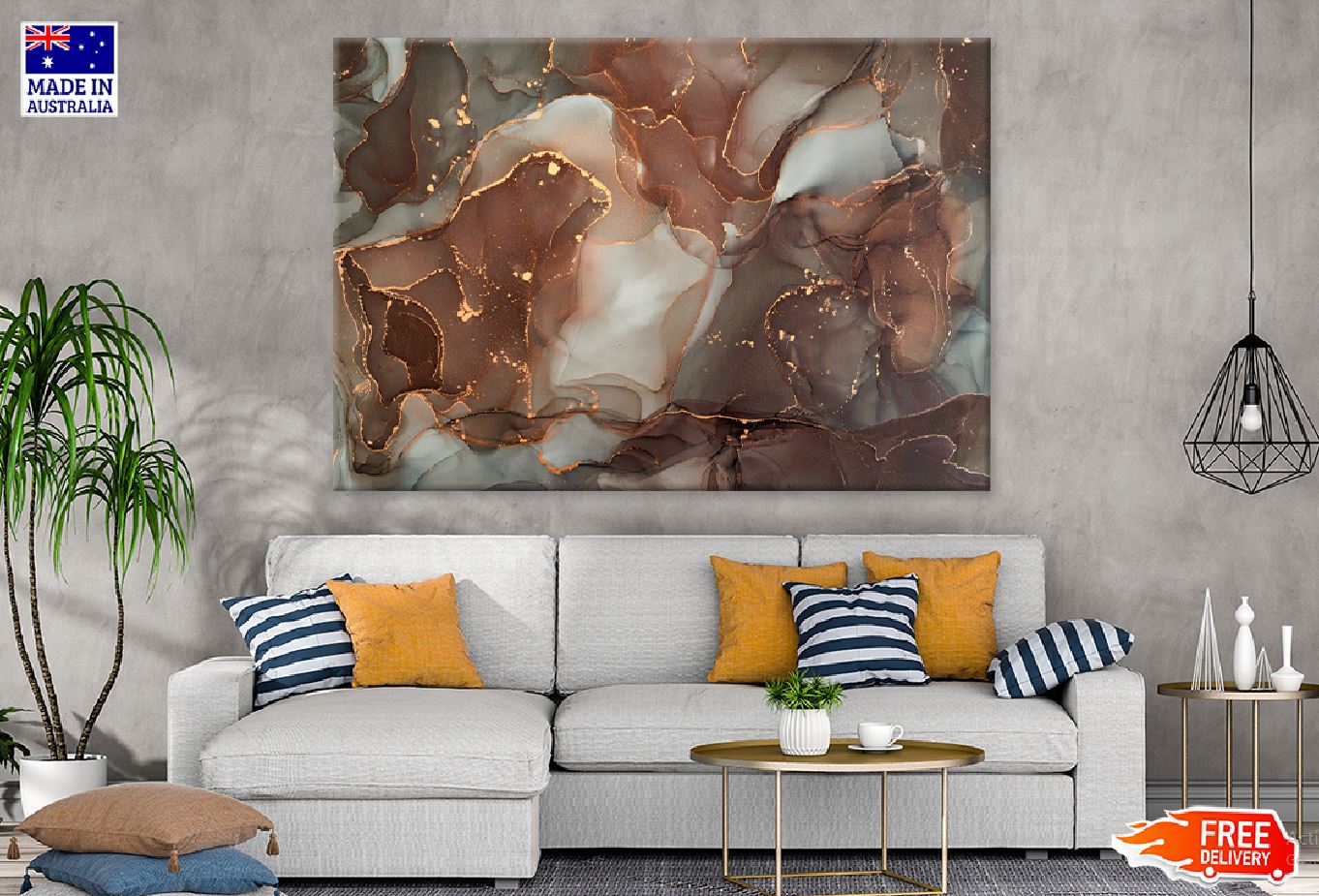 Grey Brown & Gold Fluid Abstract Design Print 100% Australian Made