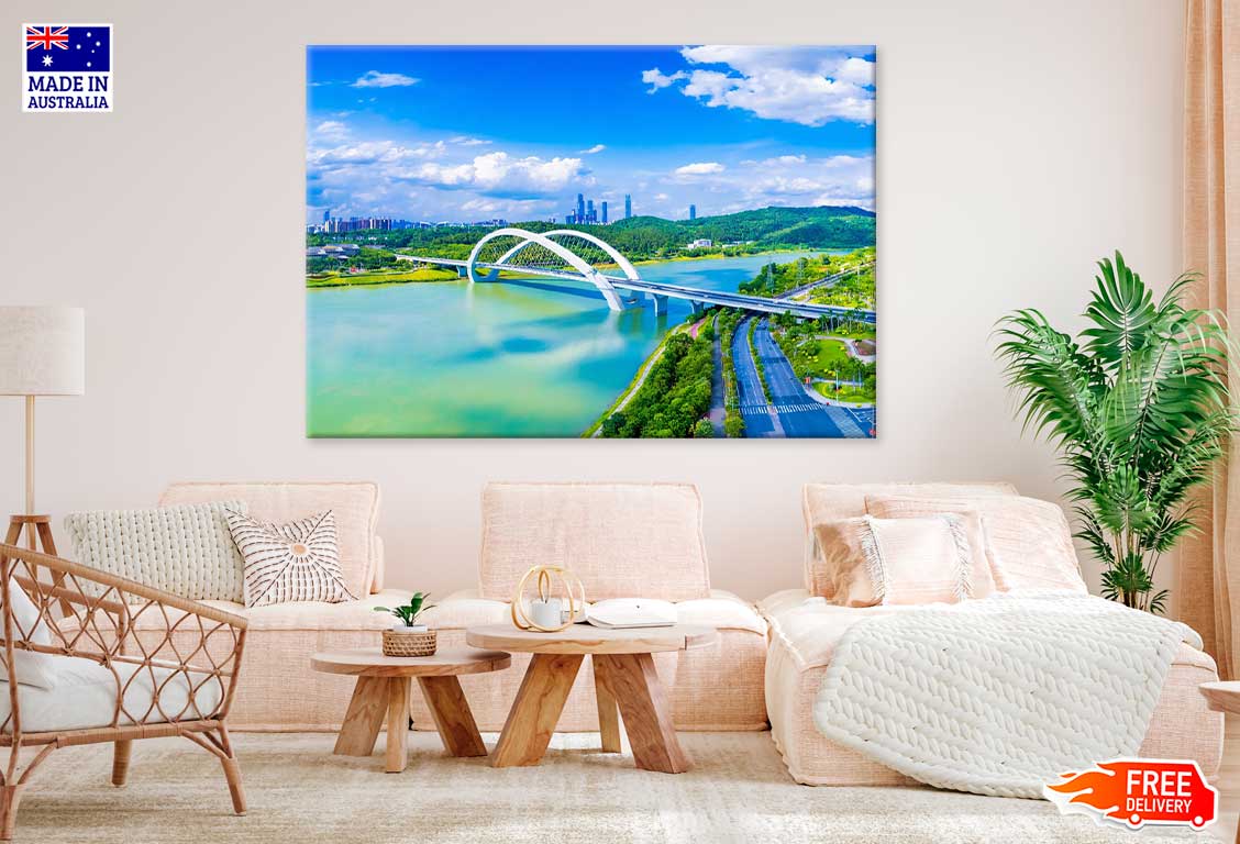 Nanning City with Bridge & Lake View Photograph Print 100% Australian Made