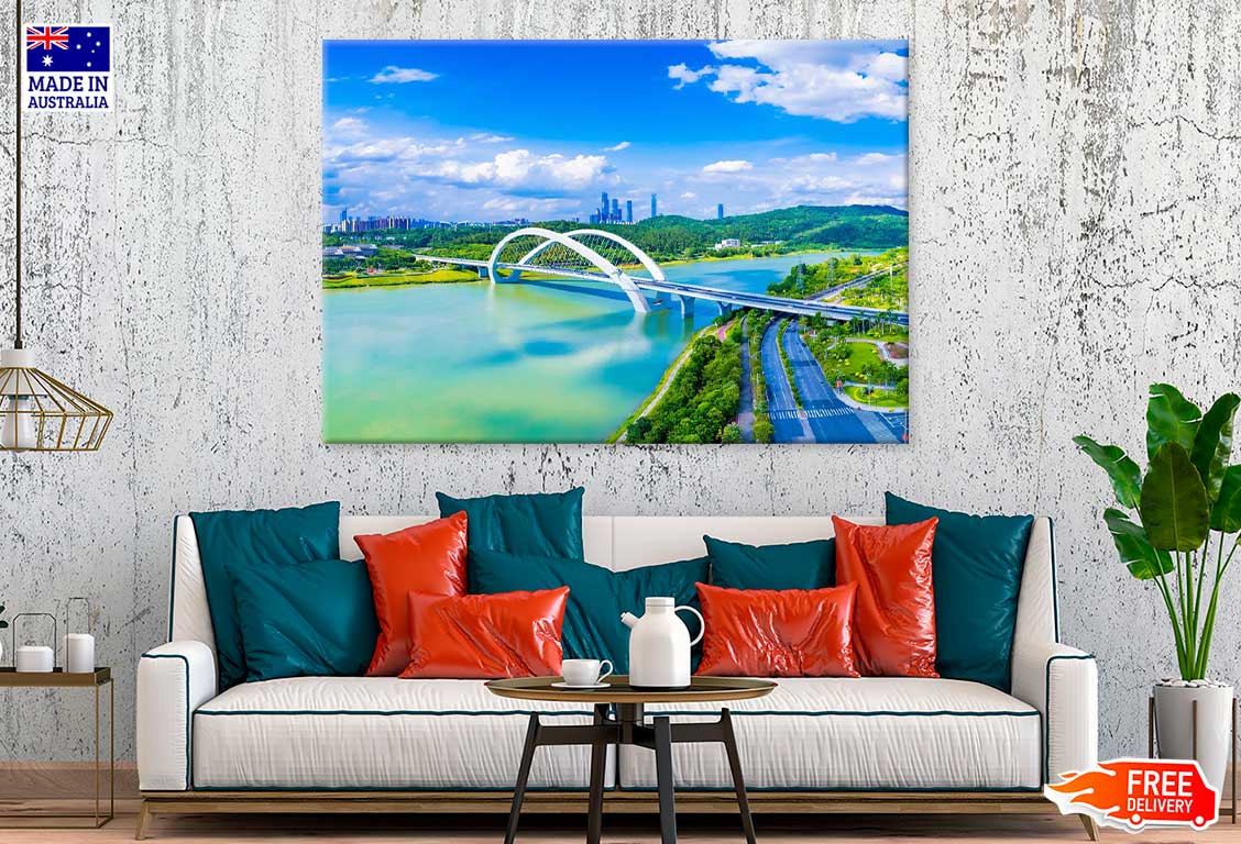 Nanning City with Bridge & Lake View Photograph Print 100% Australian Made