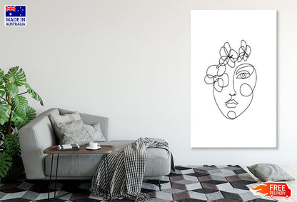 Flowees With Woman Face B&W Line Art Design Print 100% Australian Made