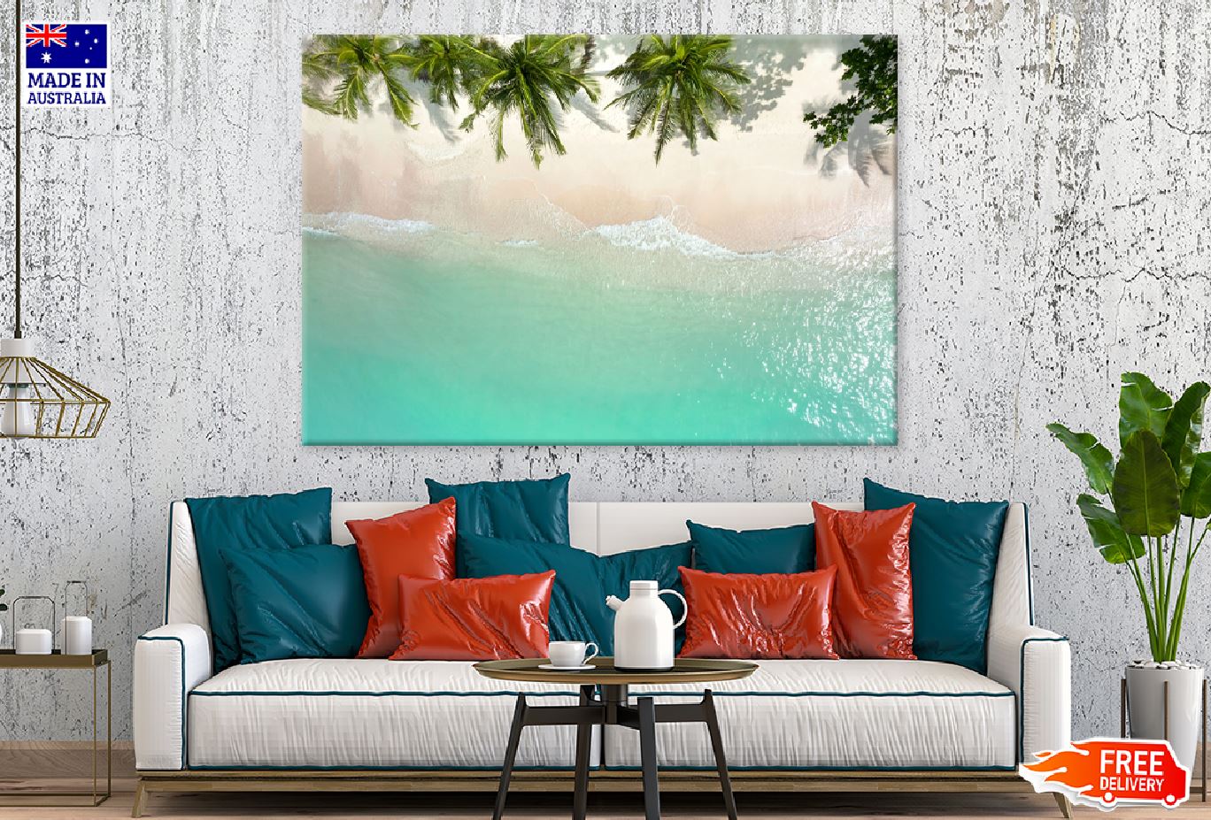 Blue Sea & Palm Trees Aerial View Photograph Print 100% Australian Made